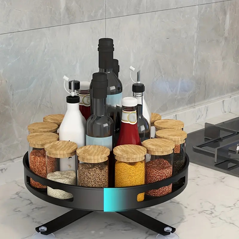 1pc turntable organizer 3 tier rotating kitchen storage rack with non slip base and 360 degree turntable for seasoning tableware and makeup tools rotatable storage tray salt sauce and vinegar countertop storage rack kitchen stuff details 2