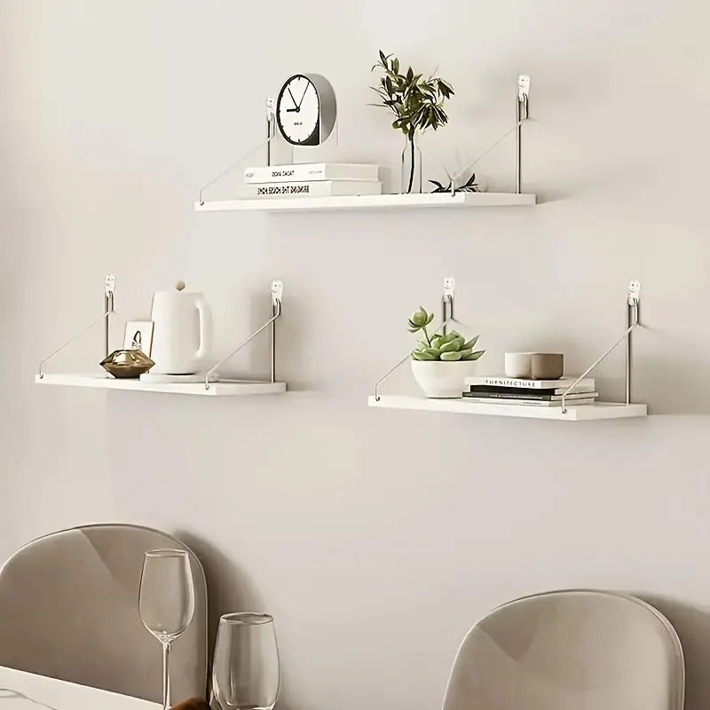 3pcs floating shelves set wall mounted wood utility racks multipurpose display shelves for books plants and decor with no metal pipes for living room and study details 5