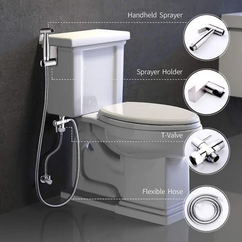 3pcs stainless steel bidet sprayer complete diaper washer simple pressure control more details 0