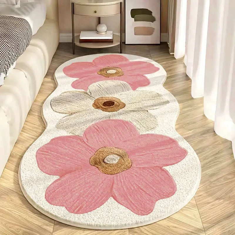 1000g 10mm polyester fluffy floral area rug for bedroom indoor use machine washable non slip irregular shape details 0