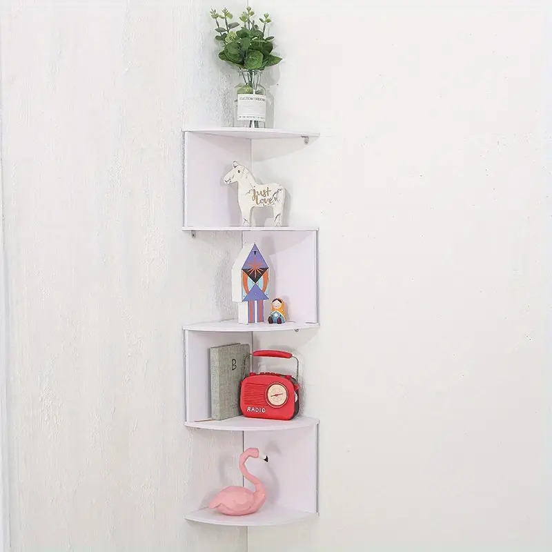 现代壁挂式角落置物架 - 节省空间的弧形设计，多隔层耐用塑料家居装饰，书籍、植物与收纳，小空间解决方案，坚固构造，分层格局，小户型生活必备 商品详情 5