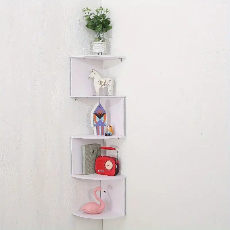 现代壁挂式角落置物架 - 节省空间的弧形设计，多隔层耐用塑料家居装饰，书籍、植物与收纳，小空间解决方案，坚固构造，分层格局，小户型生活必备 商品详情 6