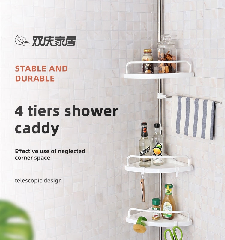 Factory best selling adjustable telescopic 4 tier bathroom shelves plastic corner shower caddy