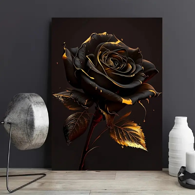1pc canvas oil painting wall art decoration mysterious vintage black rose autumn decorative artwork wall painting bathroom bedroom office living room home wall decor no frame details 1