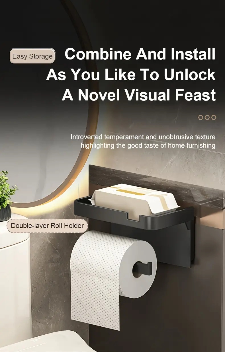 1pc toilet paper storage rack bathroom wall mounted plastics holder non punching adhesive tissue box shelf dual purpose storage rack mobile phone holder toiletry organizer bracket bathroom and toilet supplies bathroom accessories plastics details 4