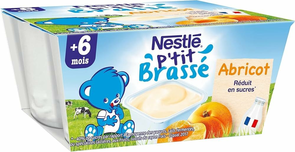 Nestlé Bébé P'tit Brassé Abricot Laitage dès 6 Mois, 4 x 100g : Amazon.fr:  Epicerie
