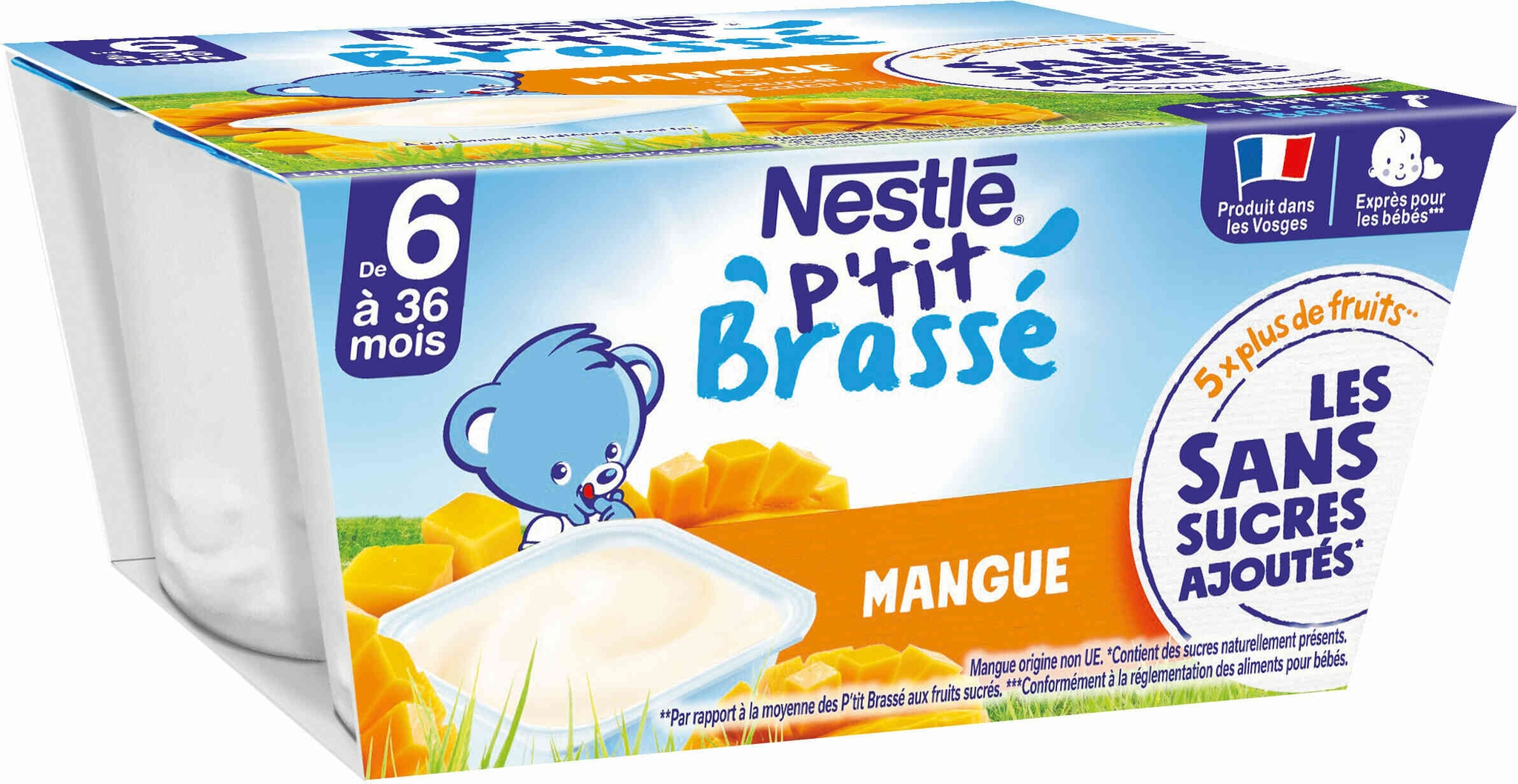NESTLE P'TIT BRASSE Mangue Sans Sucres Ajout&eacute;s 4x90g d&egrave;s 6 mois - 360 g