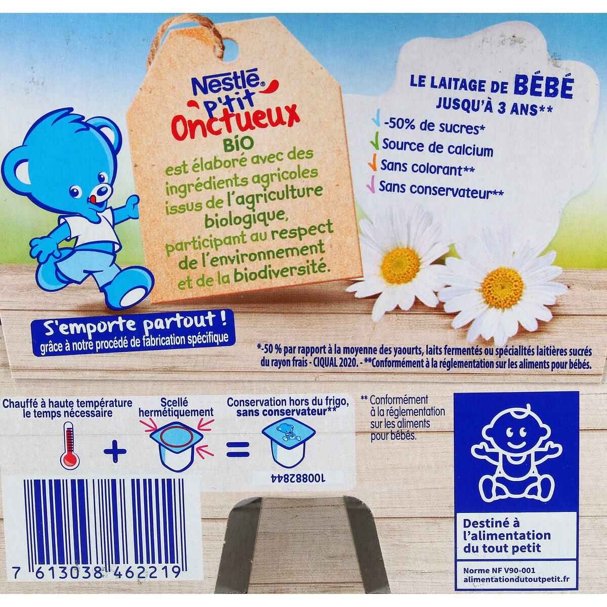 Nestl&eacute; - P'tit Onctueux Dessert lact&eacute; Nature Bio Coupelle B&eacute;b&eacute; D&egrave;s 6 mois