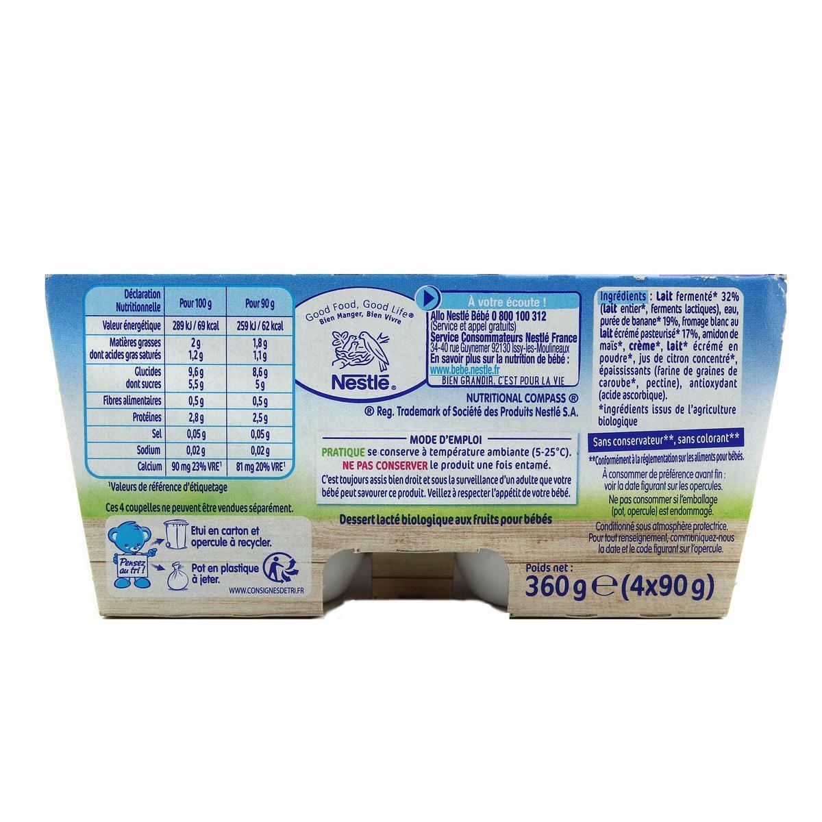 Nestl&eacute; - P'tit Onctueux Dessert lact&eacute; Banane Bio Coupelle B&eacute;b&eacute; D&egrave;s 6 mois