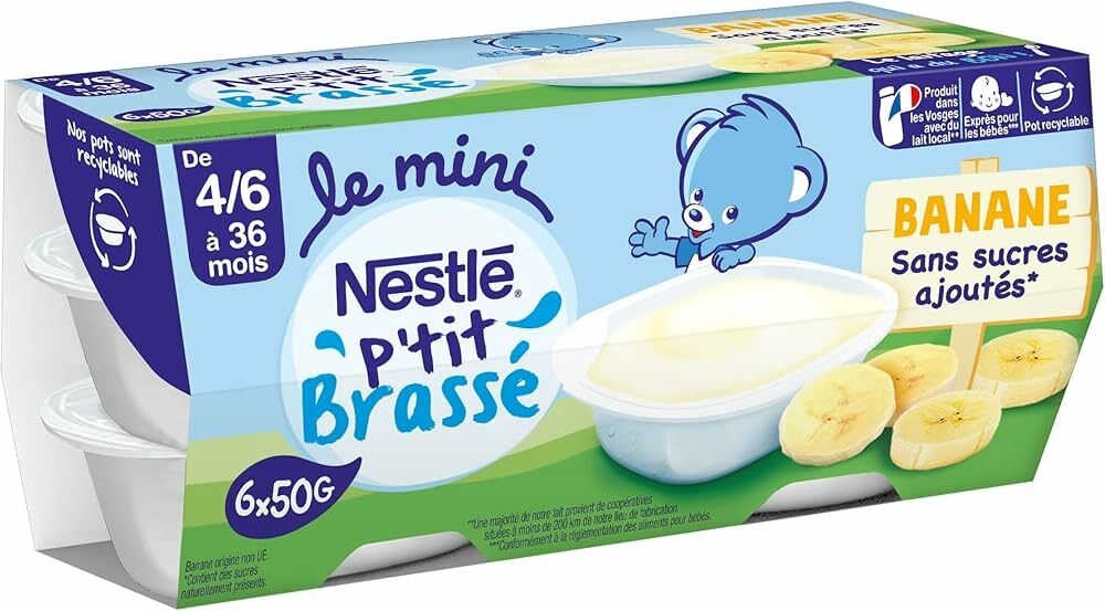 P'tit brass&eacute; mini Banane sans sucres ajout&eacute;s - d&egrave;s 4/6 mois - 6 x 50g :  Amazon.fr: Epicerie