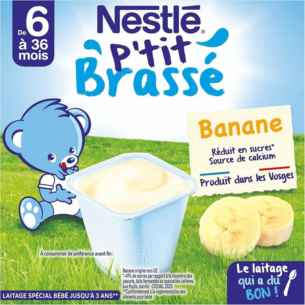 Nestl&eacute; B&eacute;b&eacute; P'tit Brass&eacute; Banane - Laitage d&egrave;s 6 mois - 4 x 100g (4 Laitages  ) : Amazon.fr: Epicerie
