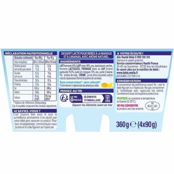 Nestl&eacute; p'tit onctueux mangue ananas 4x90g d&egrave;s 6 mois