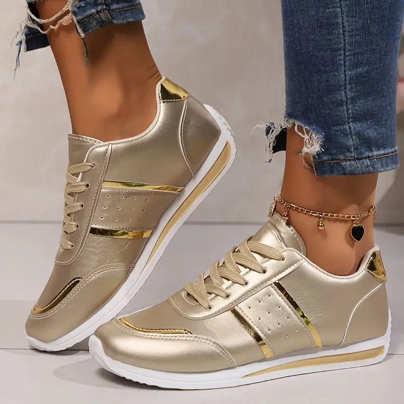 女式纯色休闲运动鞋,系带轻便软底步行鞋,透气低帮学院风鞋 详情 1