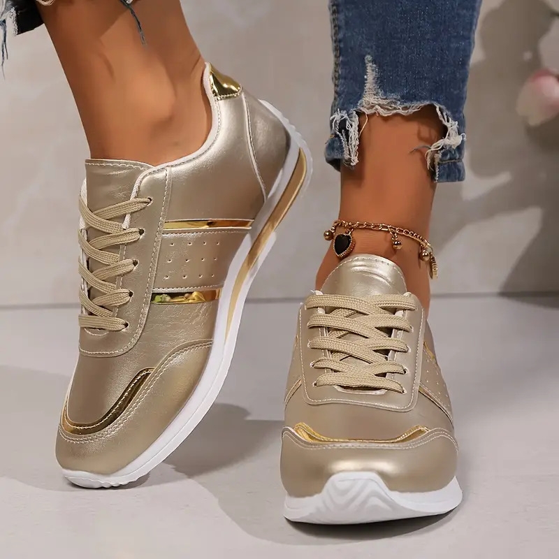 女式纯色休闲运动鞋,系带轻便软底步行鞋,透气低帮学院风鞋 详情 0