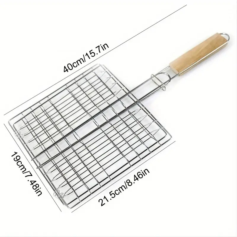 Stainless Steel BBQ Grill Turner with Wooden Handle - Foldable Fish Gripper for Outdoor Cooking, 15.7