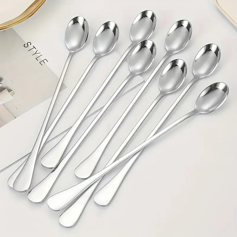 8pcs Stainless Steel Long Handle Ice Tea Spoon Coffee Spoon Ice Cream Stirring Spoon Kitchen Accessories Check Out Today s Deals Now Temu Canada details 1