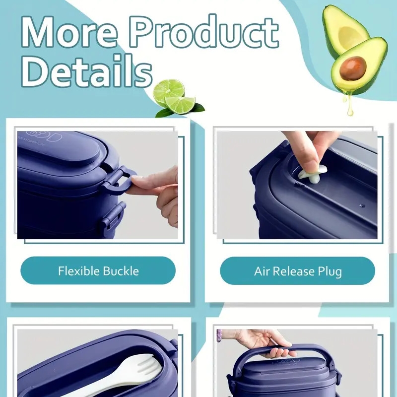 便当盒成人午餐盒：带餐具的可堆叠午餐盒，带隔层的防漏便携式午餐盒，1550毫升微波炉安全午餐盒，用于工作，户外 3