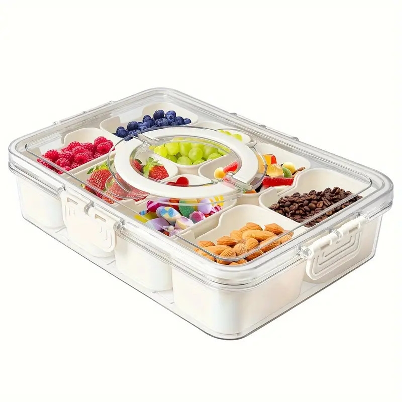 1pc modern plastic food storage lunch box with lid   compartment organizer tray with 4 8 9 sections and dual handles ideal for candy nuts biscuits fruits snacks 0