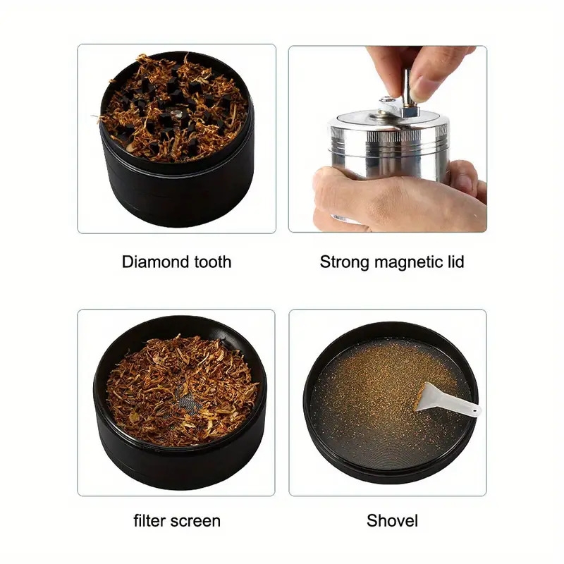 heavy duty 2 5 metal grinder 4 layer manual crusher with handle adjustable black lid   sided grinding mechanism for herbs spices compact portable design no needed Product details 3