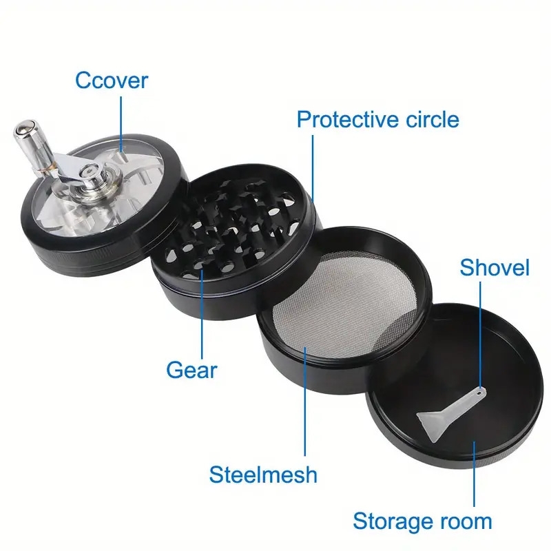 heavy duty 2 5 metal grinder 4 layer manual crusher with handle adjustable black lid   sided grinding mechanism for herbs spices compact portable design no needed Product details 2