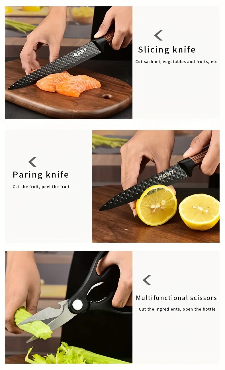 7pcs 6pcs stainless steel kitchen knife set multi purpose knife including watermelon and fruit knife chicken bone shears basic tools for home and restaurant cooking   kitchen accessories gifts restaurant essentials details 10