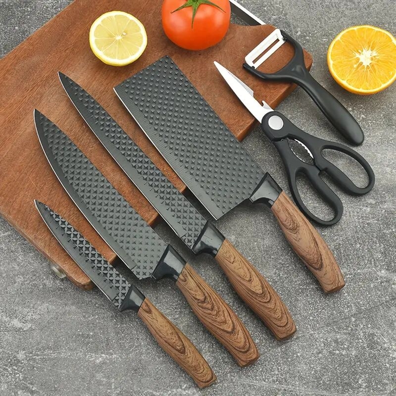 7pcs 6pcs stainless steel kitchen knife set multi purpose knife including watermelon and fruit knife chicken bone shears basic tools for home and restaurant cooking   kitchen accessories gifts restaurant essentials details 12