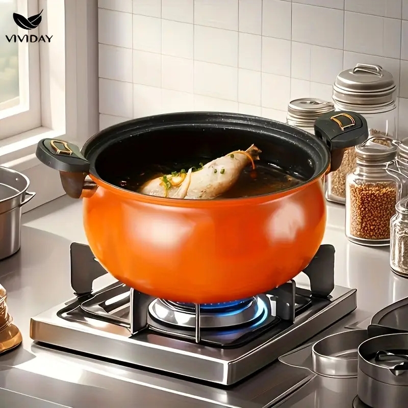 麦饭石内衬不粘汤锅，炖煮锅，带恒压释放阀，家用非电动，适用于明火，密封保鲜，节能省时，无电安全锅 3