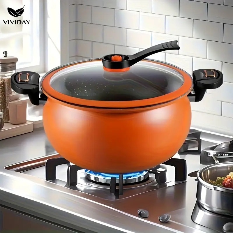 麦饭石内衬不粘汤锅，炖煮锅，带恒压释放阀，家用非电动，适用于明火，密封保鲜，节能省时，无电安全锅 0