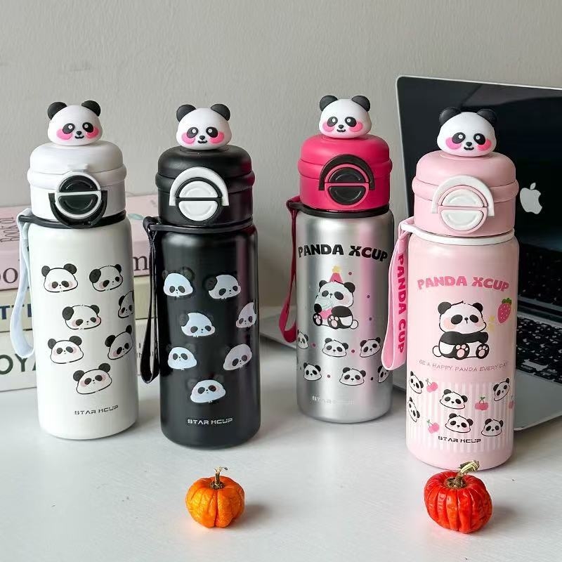 Thermos pour enfants Kecolove 550 ml, motif tête de panda mignon, double usage, isotherme à double paroi, pour l'école et cadeau étudiant, avec poignée