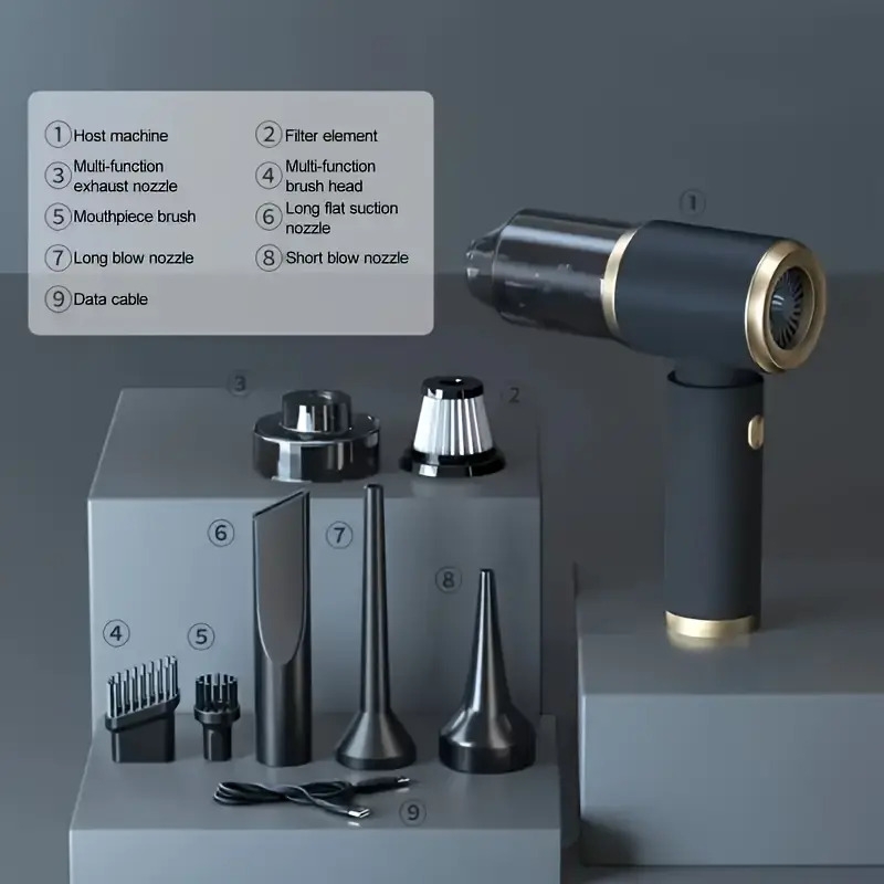 手持式汽车吸尘器，16000pa汽车吸尘器便携式无绳，2合1空气除尘器和吸尘器，多喷嘴，120w高功率手持吸尘器，适用于汽车，家居，宠物，办公室，迷你吸尘器 2