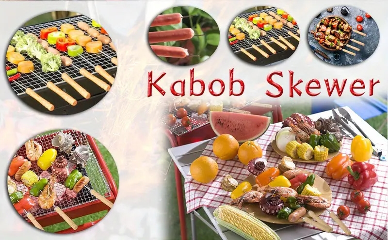 10 piece stainless steel bbq skewers with wooden handles multipurpose metal grilling sticks for outdoor cooking camping details 0