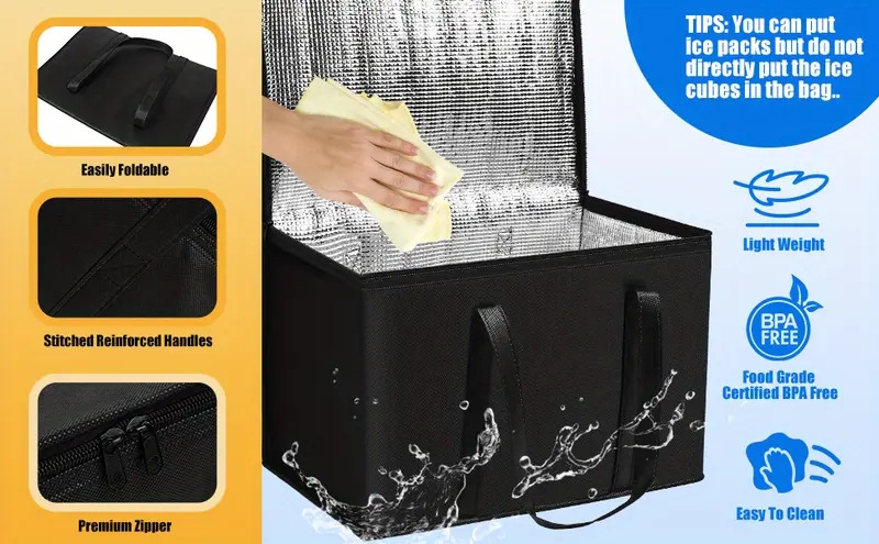xxl large insulated bag insulation food delivery bags large capacity insulated grocery bags reusable grocery tote soft cooler bag hot cold takeout or food delivery bag lightweight sturdy zipper foldable stands upright warming bag details 2