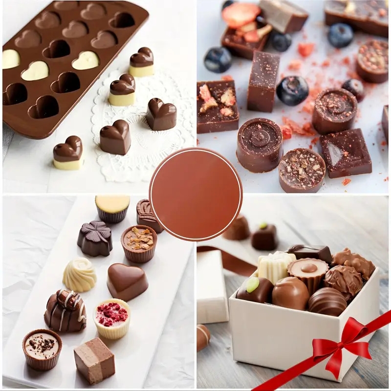 5 件装硅胶巧克力模具，适用于糖果、脂肪炸弹零食和松露，9 种形状 93 个孔蜡烛皂蜡熔化模具（方形、圆形、心形、星形、花形） 商品详情 4