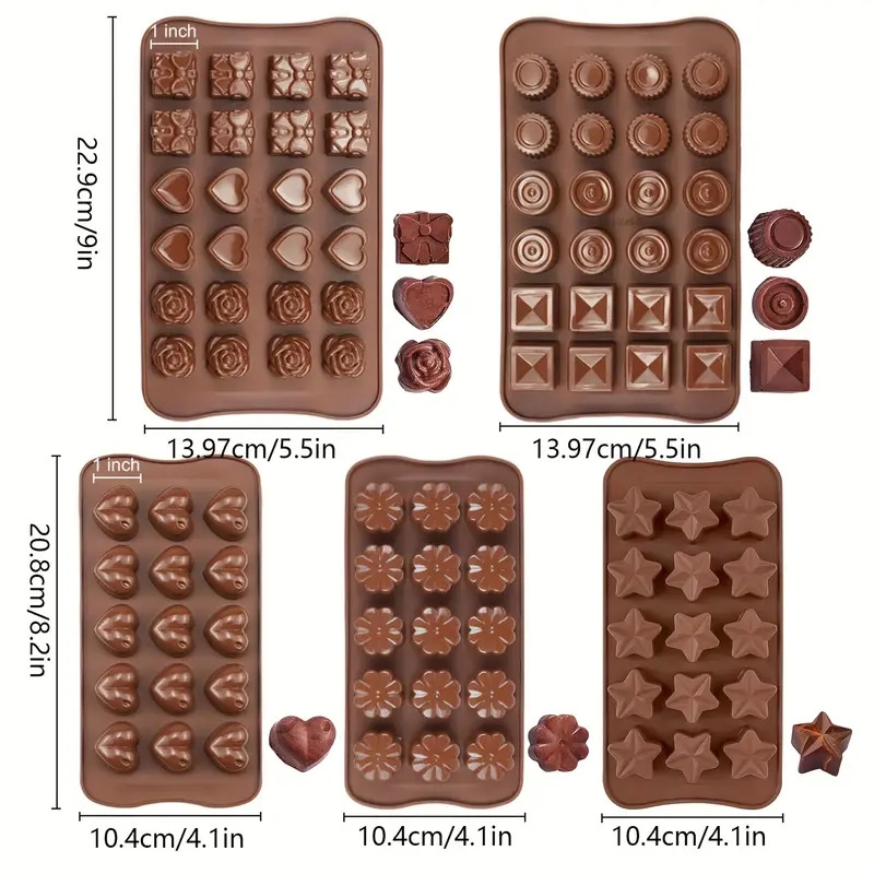 5 件装硅胶巧克力模具，适用于糖果、脂肪炸弹零食和松露，9 种形状 93 个孔蜡烛皂蜡熔化模具（方形、圆形、心形、星形、花形） 商品详情 1