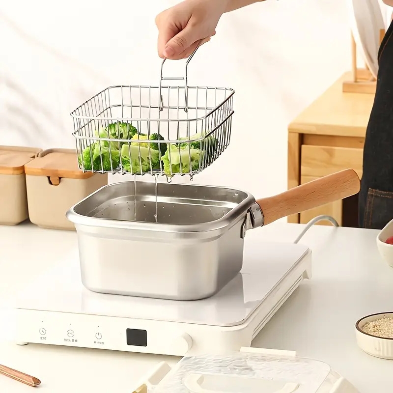 3件装不锈钢深油炸锅套装，日本方形锅，适用于牛奶、面条、天妇罗，大容量，兼容家用炉灶，便携式户外使用 商品详情 2