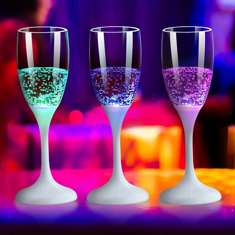 led light up cups wine champagne flutes set of 6 party favors adults colored plastic champagne flutes drinking glasses glow in the dark colorful glowing cups for birthday christmas halloween weddings details 5