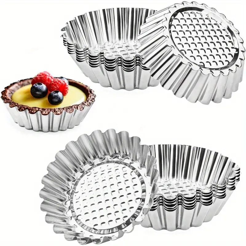 20pcs stainless steel egg tart molds 3 8 large tart molds pie molds non   baking pans baking tools kitchen gadgets kitchen accessories home kitchen items 20 piece set 7