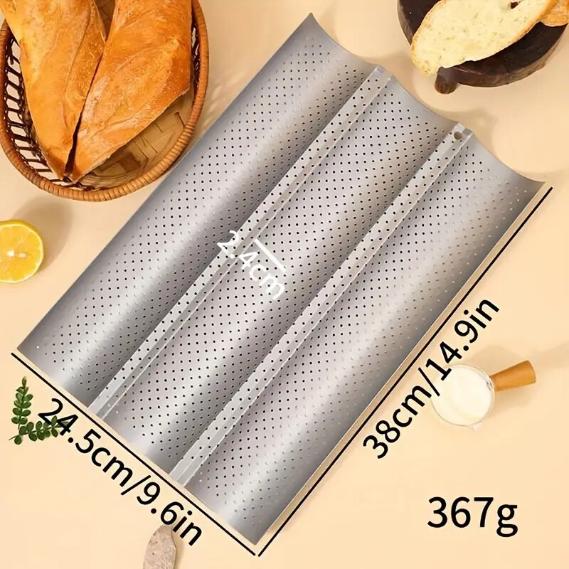 法式意大利面包烤盘不粘巴格特面包烤箱用具,适用于2/3/4个面包的穿孔设计 2