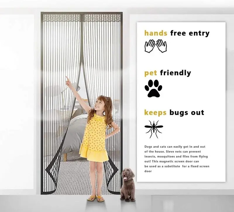1pc magnetic fly screen door heavy duty bug mesh curtain with powerful magnets and full frame magic tape insect protection door no gap keep bugs details 3