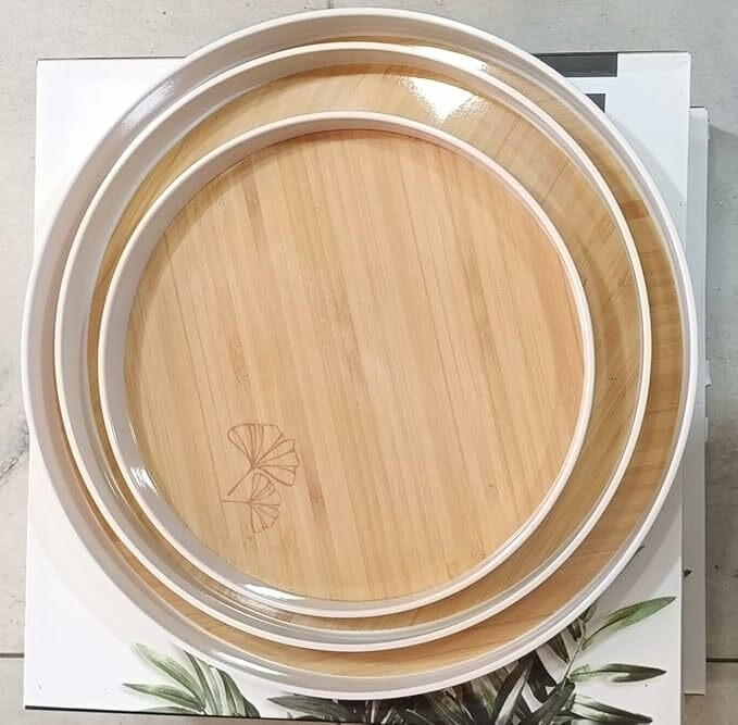 طقم صينية تقديم ميمين مدور مستورد - خشب