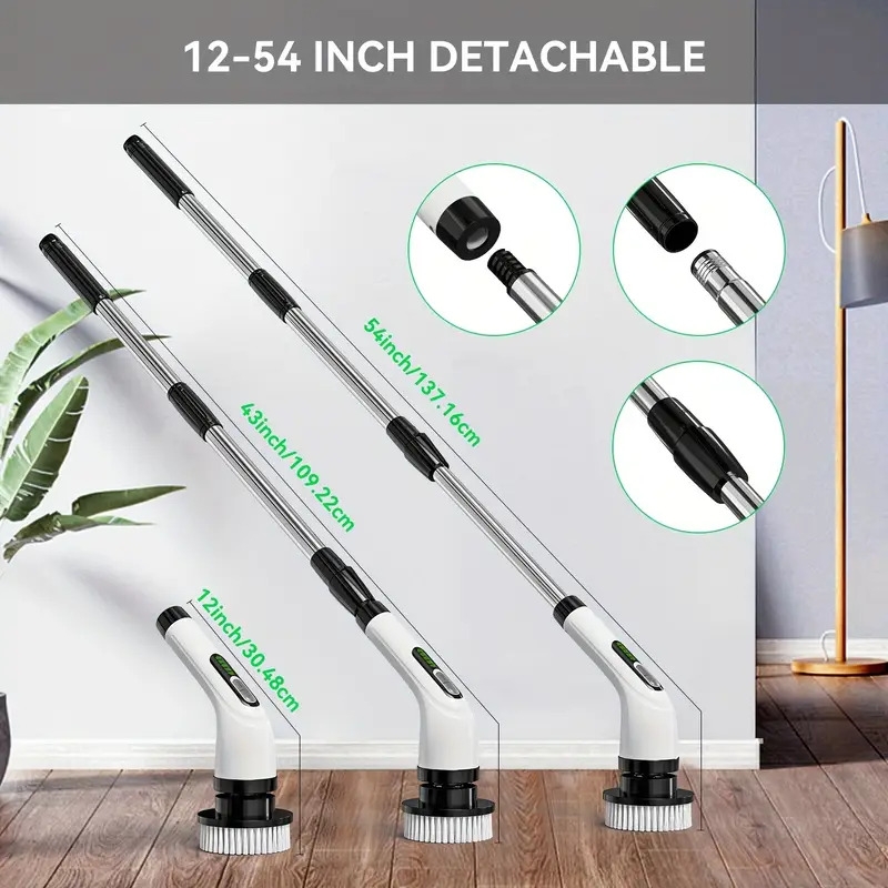 1 set 7 in 1 electric rotating washer cordless bathroom bathtub floor scrubber with 3 rotating speeds long handle and 7 interchangeable cleaning heads portable electric shower brush for cleaning tiles floors car windows kitchen bedroom details 0