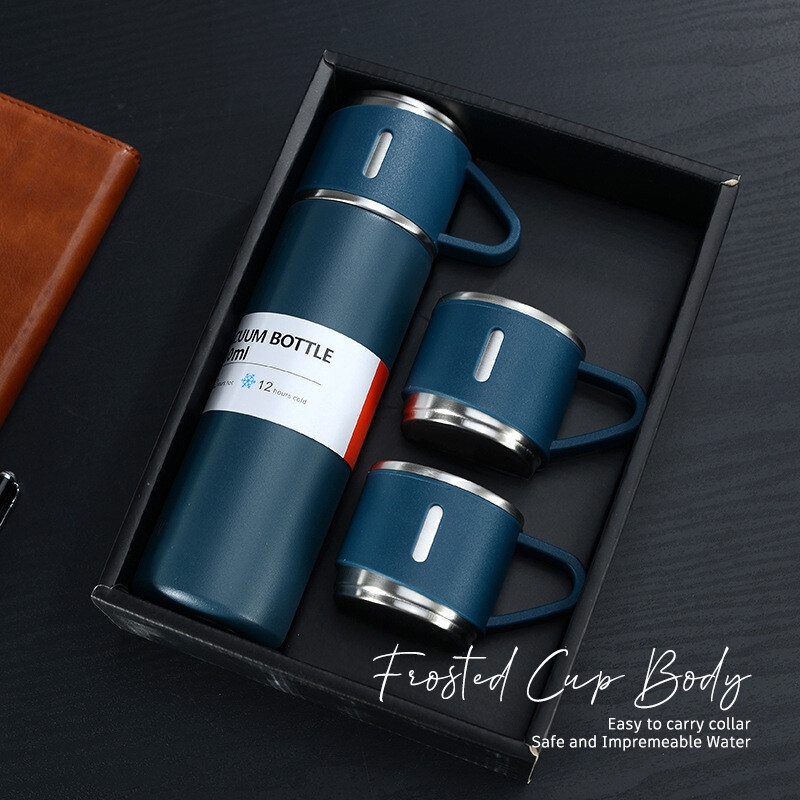 500ml 304 Stainless Steel Double Wall Vacuum Flask Set Insulated Water Bottle With Two Cups Business Father's Day Gift