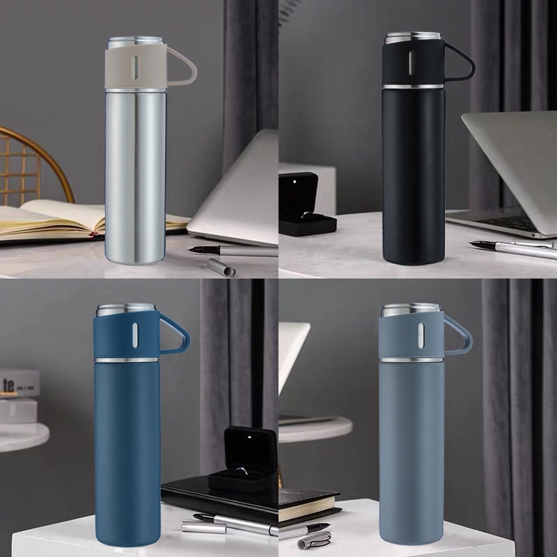 500ml 304 Stainless Steel Double Wall Vacuum Flask Set Insulated Water Bottle With Two Cups Business Father's Day Gift