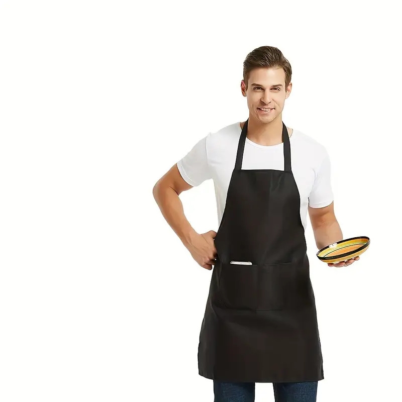 4pcs kitchen apron unisex adjustable cooking apron household solid color apron chef waiter barbecue hairdresser adult pocket apron kitchen supplies Product details 2