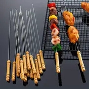 10 piece stainless steel bbq skewers with wooden handles multipurpose metal grilling sticks for outdoor cooking camping details 1