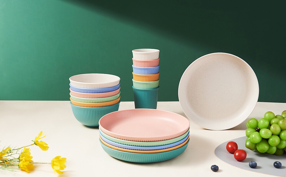 wheat straw dinnerware sets plastic dinnerware set kitchen plates and bowls set