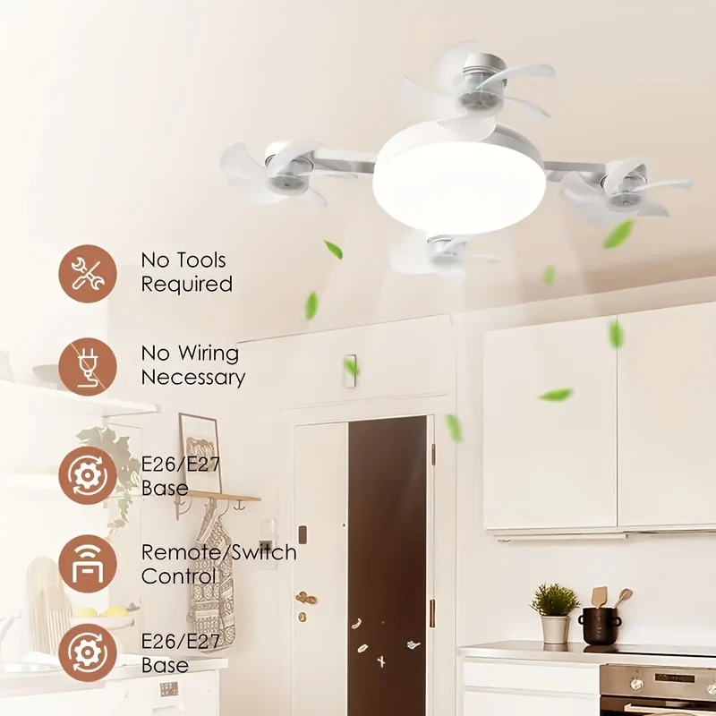 2025新款吊扇灯，大号led灯带4个风扇头，强劲风速，适用于e26/e27接口，适合客厅、庭院、卧室等大空间的通风与照明 详情 1