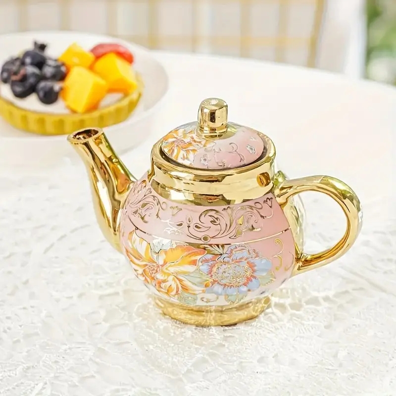 5pcs ceramic tea set including 1 teapot and 4 teacups european style gilded ceramic tea set coffee set tea party restaurant coffee shop tea party set gift package Product details 7