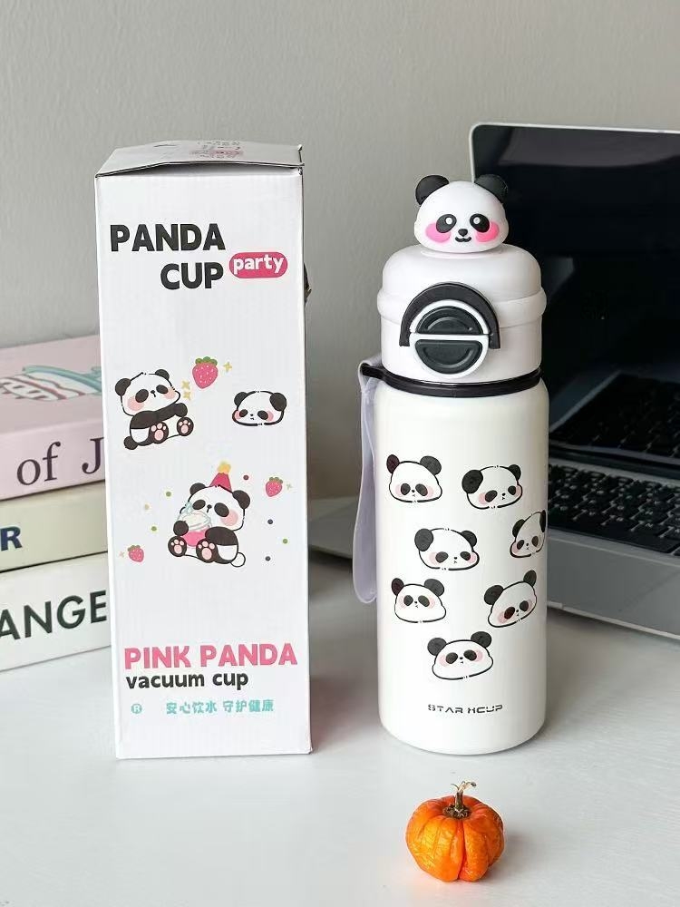 Thermos pour enfants Kecolove 550 ml, motif tête de panda mignon, double usage, isotherme à double paroi, pour l'école et cadeau étudiant, avec poignée