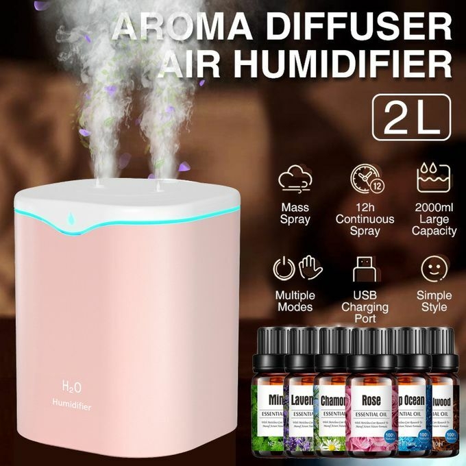 product_image_name-Generic-2L Double Spray Humidifiers LED Light + 6 Aromatherapy Oil-1